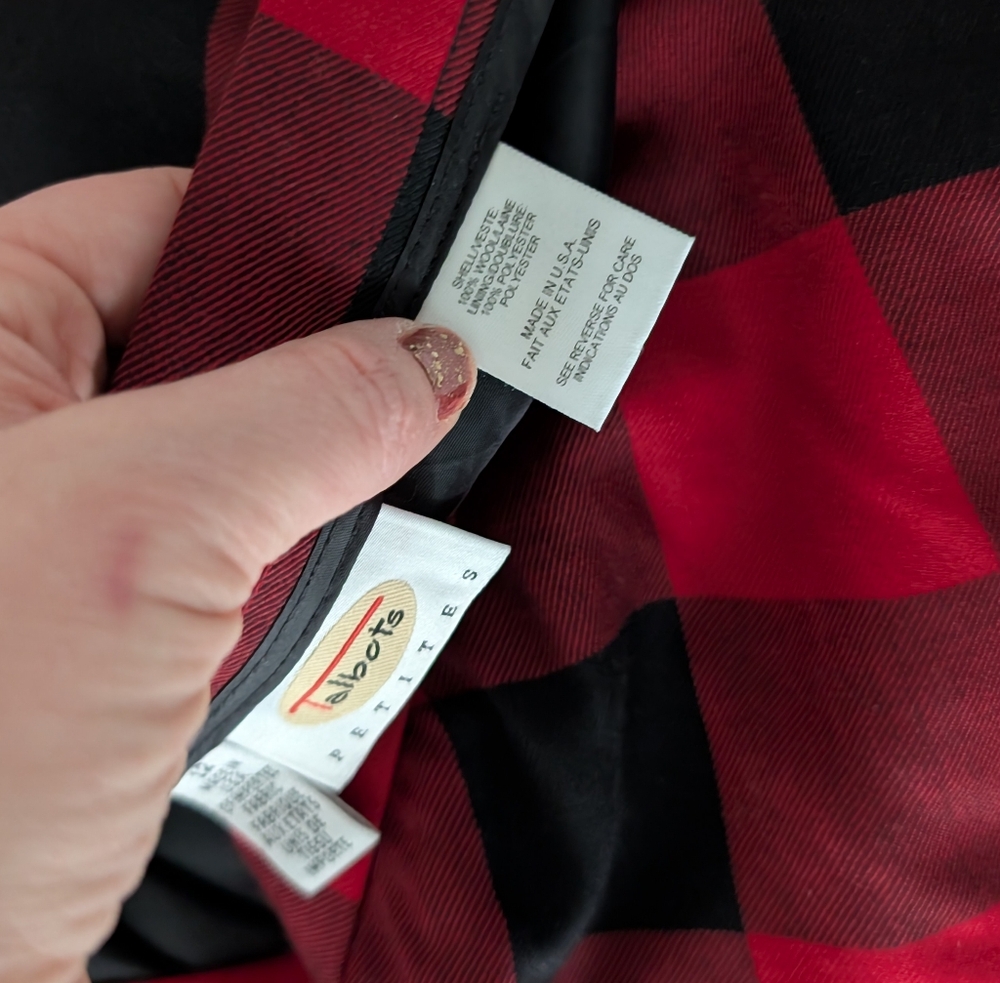 Women's Vintage Talbot's Red Black Aline Maxi Skirt 12 P Buffalo Check USA Wool - Picture 3 of 4